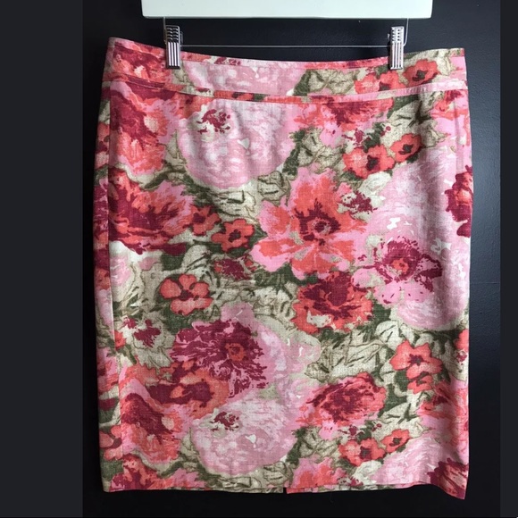 TALBOTS Garden Floral Straight Pencil Skirt pink green white flower abstract - Picture 1 of 6
